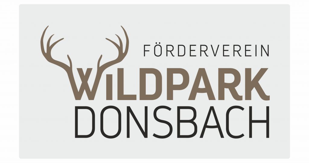 Logo des Fördervereins Wildpark. Das Logo zeigt die Worte "Förderverein Wildpark Donsbach". Das "W" von Wildpark ist wie ein Hirschgeweih gestaltet.