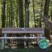 Neue Bank im Wildpark mit Hirsch im Hintergrund und EAM Logo am rechten Fuß der Bank